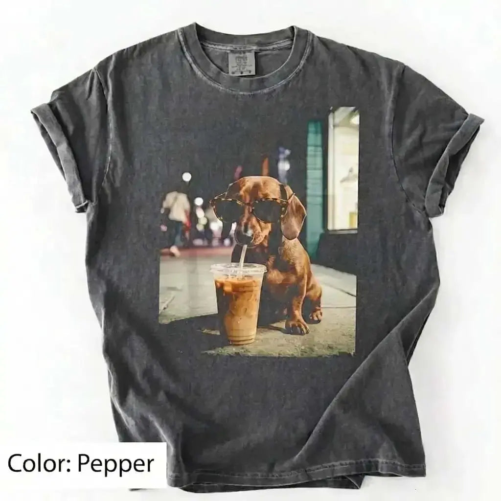 50 Dog Breeds Iced Coffee T-Shirt – Funny Dog Coffee Lover Graphic Tee, Unisex Casual Shirt