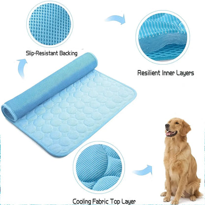 Ice Silk Cooling Dog Bed Mat – Non-Slip, Machine Washable Summer Pet Mat for Small to Large Dogs