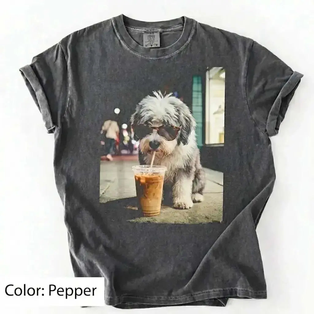 50 Dog Breeds Iced Coffee T-Shirt – Funny Dog Coffee Lover Graphic Tee, Unisex Casual Shirt