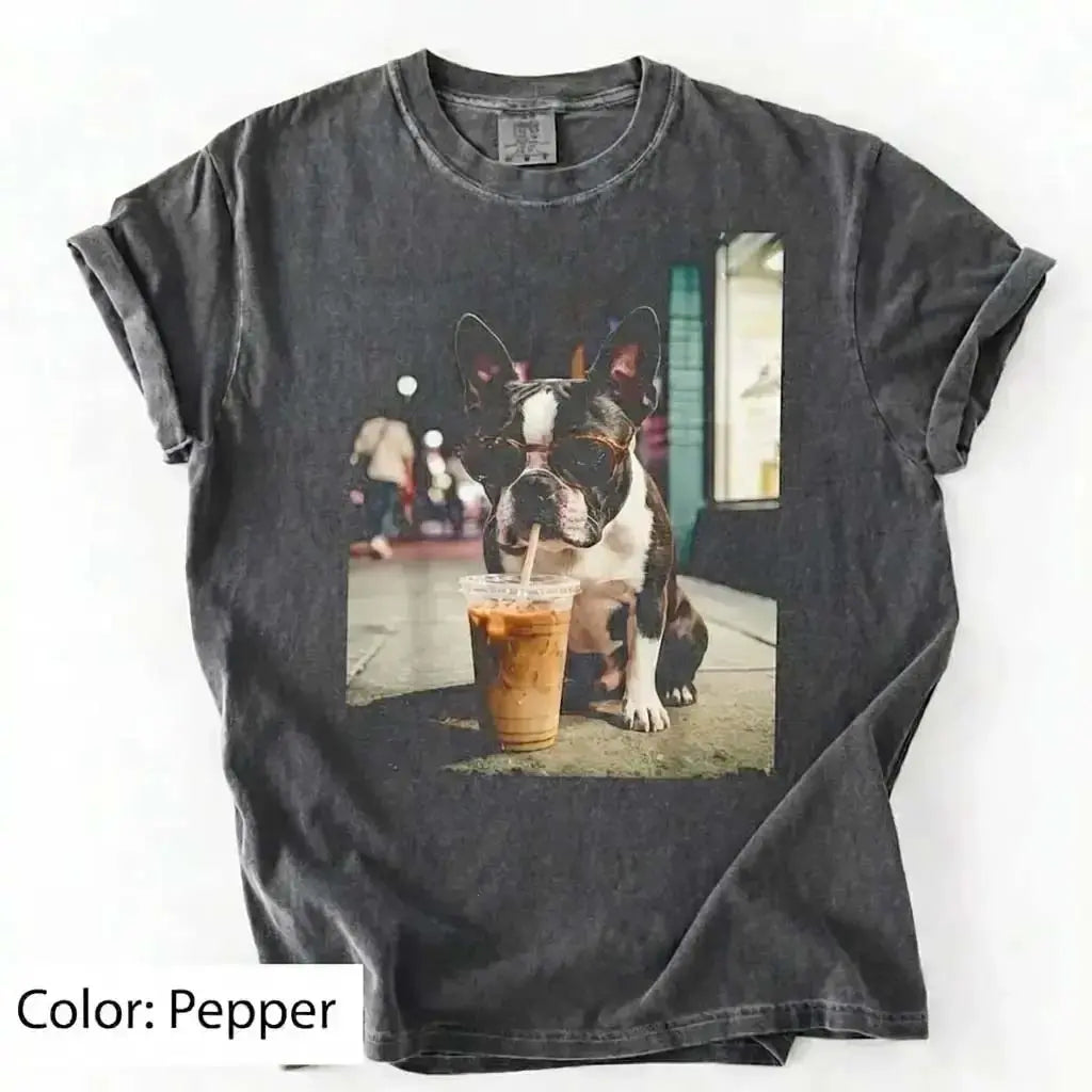 50 Dog Breeds Iced Coffee T-Shirt – Funny Dog Coffee Lover Graphic Tee, Unisex Casual Shirt