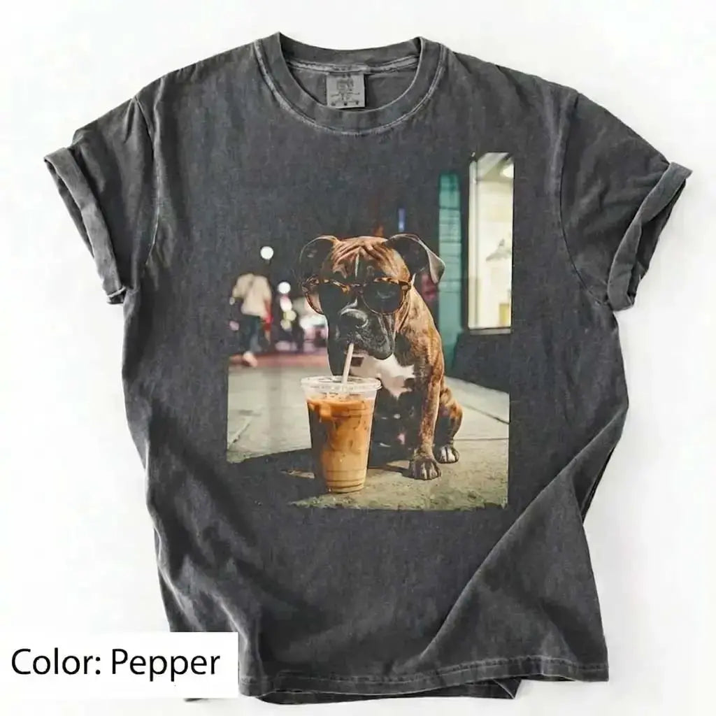 50 Dog Breeds Iced Coffee T-Shirt – Funny Dog Coffee Lover Graphic Tee, Unisex Casual Shirt