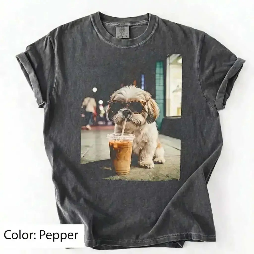 50 Dog Breeds Iced Coffee T-Shirt – Funny Dog Coffee Lover Graphic Tee, Unisex Casual Shirt