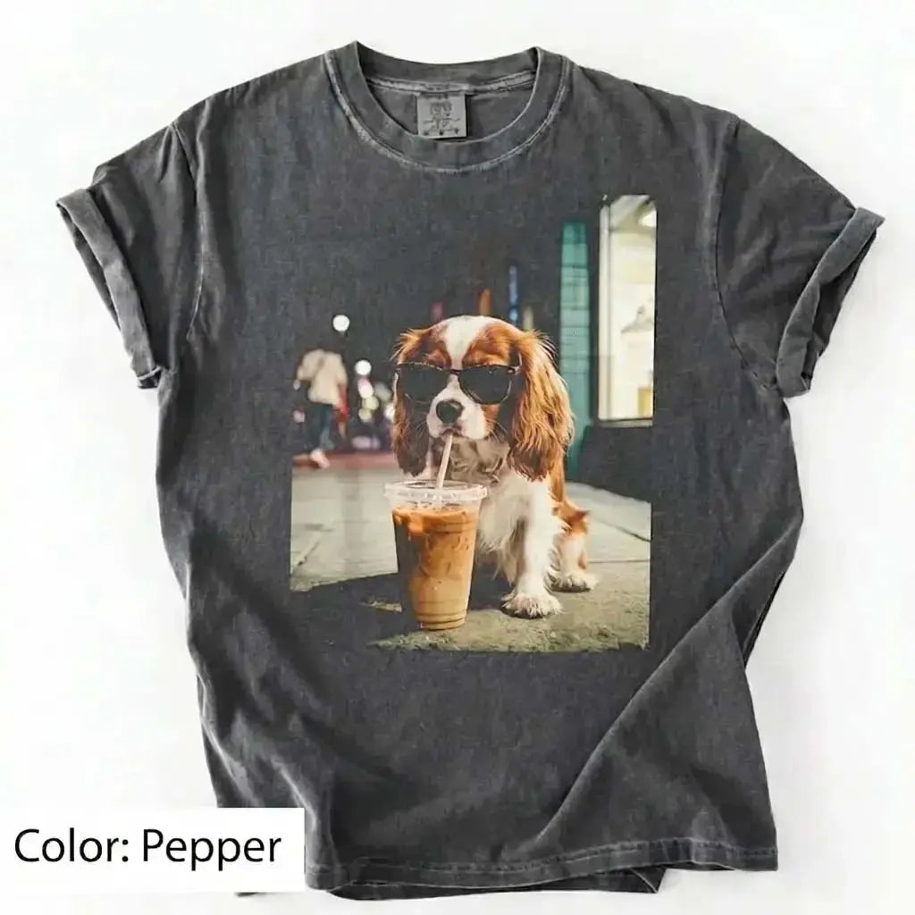 50 Dog Breeds Iced Coffee T-Shirt – Funny Dog Coffee Lover Graphic Tee, Unisex Casual Shirt