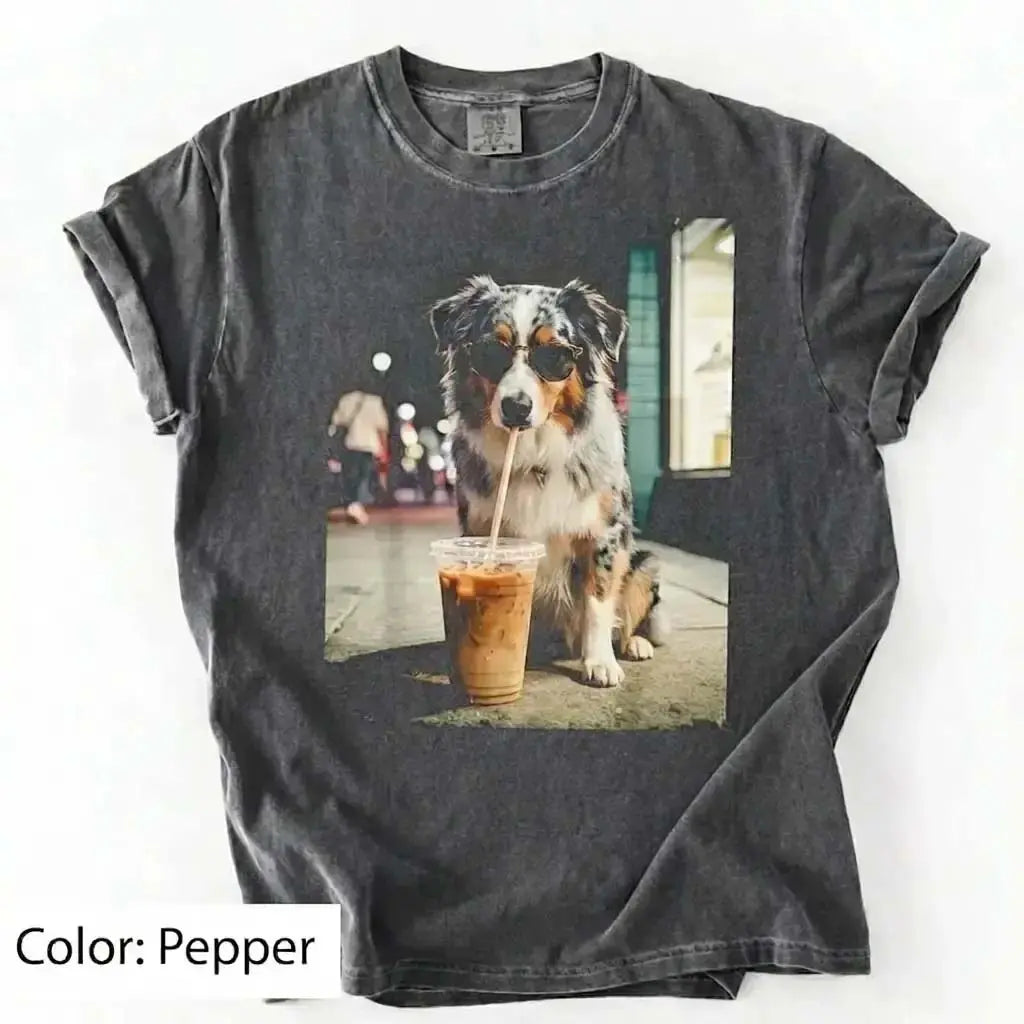 50 Dog Breeds Iced Coffee T-Shirt – Funny Dog Coffee Lover Graphic Tee, Unisex Casual Shirt