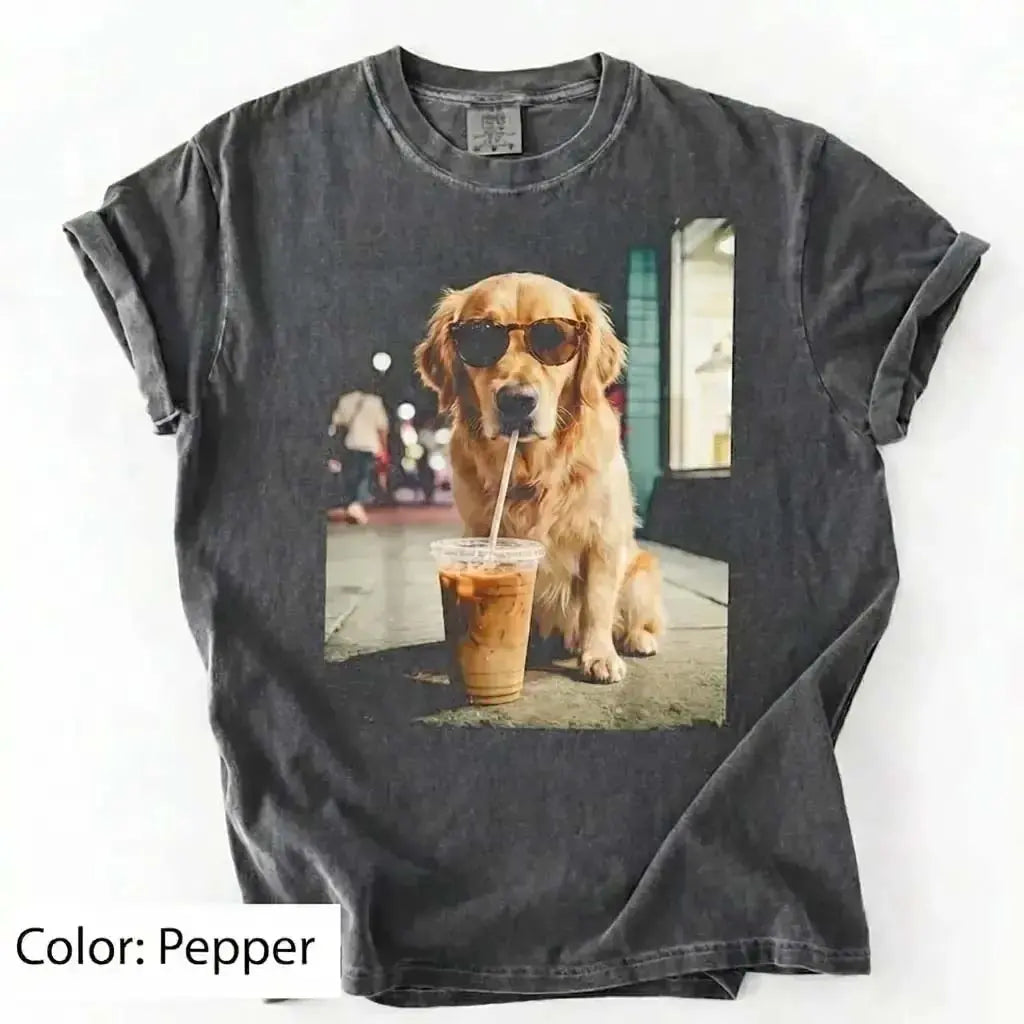 50 Dog Breeds Iced Coffee T-Shirt – Funny Dog Coffee Lover Graphic Tee, Unisex Casual Shirt