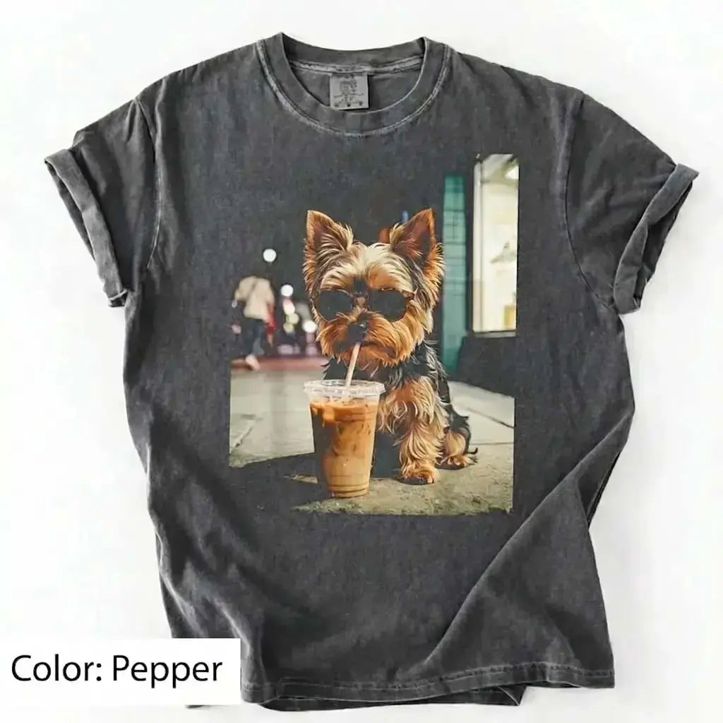 50 Dog Breeds Iced Coffee T-Shirt – Funny Dog Coffee Lover Graphic Tee, Unisex Casual Shirt