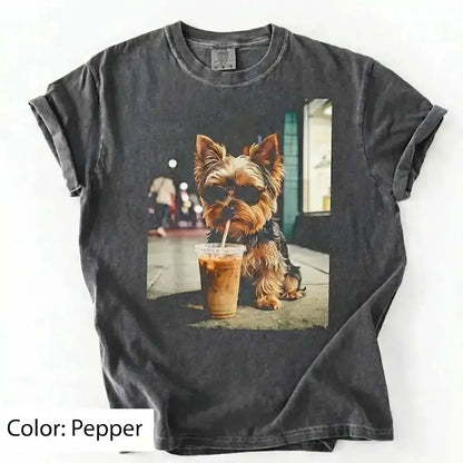 50 Dog Breeds Iced Coffee T-Shirt – Funny Dog Coffee Lover Graphic Tee, Unisex Casual Shirt