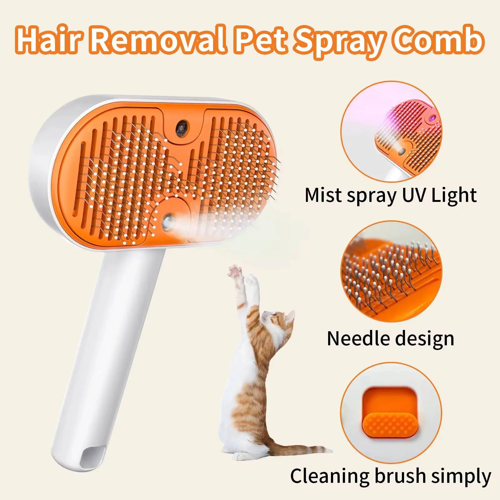 3-in-1 Steam Pet Grooming Brush – Deshedding Spray Comb for Cats, Dogs & Loose Fur Removal