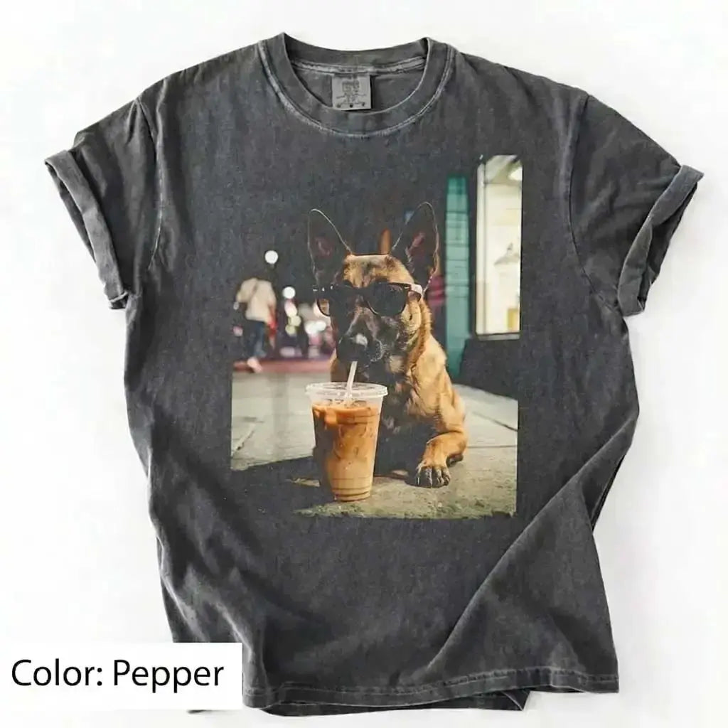 50 Dog Breeds Iced Coffee T-Shirt – Funny Dog Coffee Lover Graphic Tee, Unisex Casual Shirt