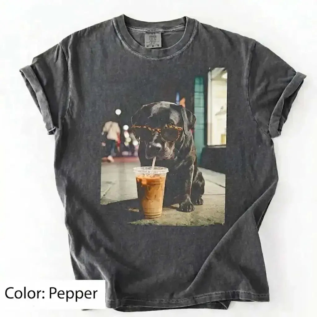 50 Dog Breeds Iced Coffee T-Shirt – Funny Dog Coffee Lover Graphic Tee, Unisex Casual Shirt