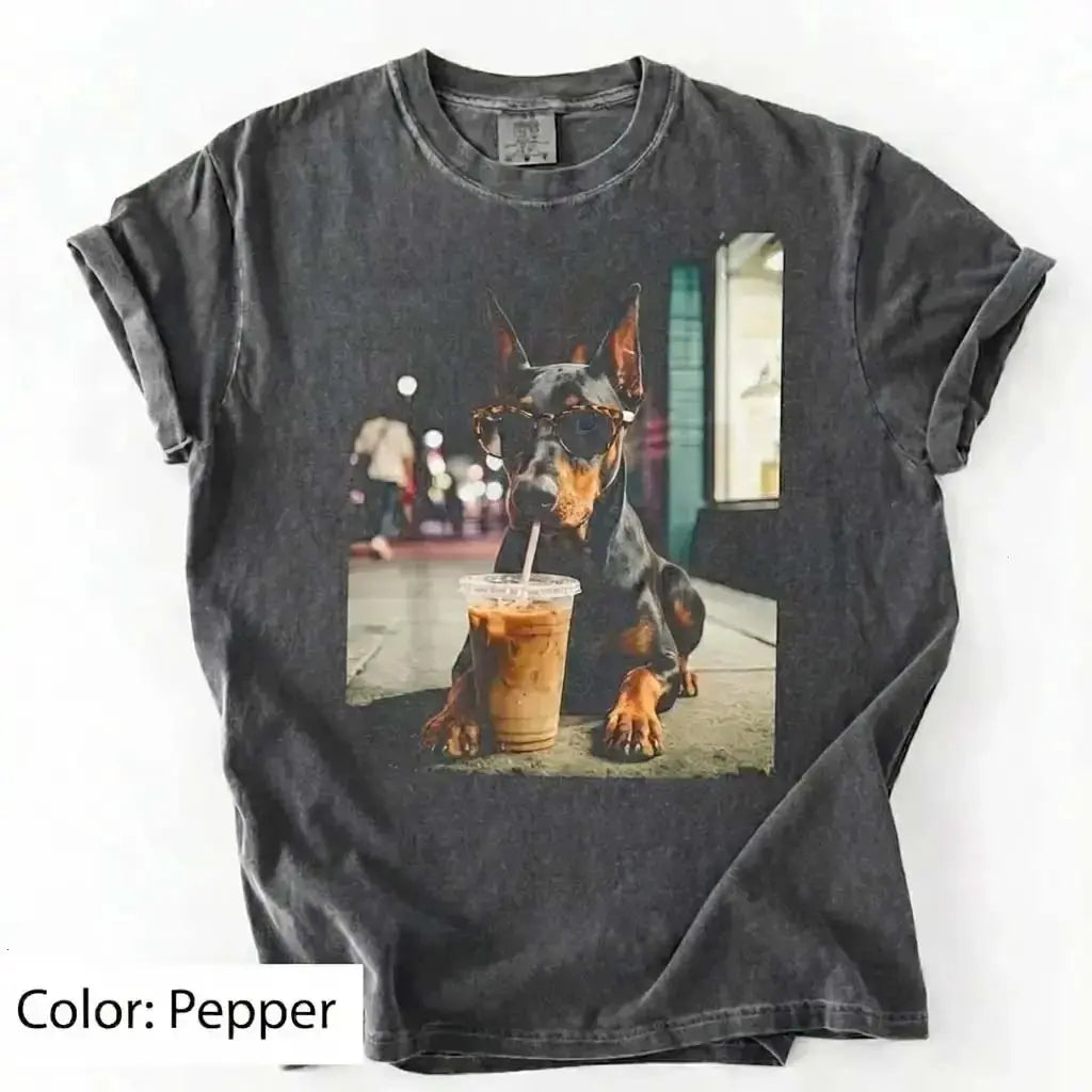 50 Dog Breeds Iced Coffee T-Shirt – Funny Dog Coffee Lover Graphic Tee, Unisex Casual Shirt