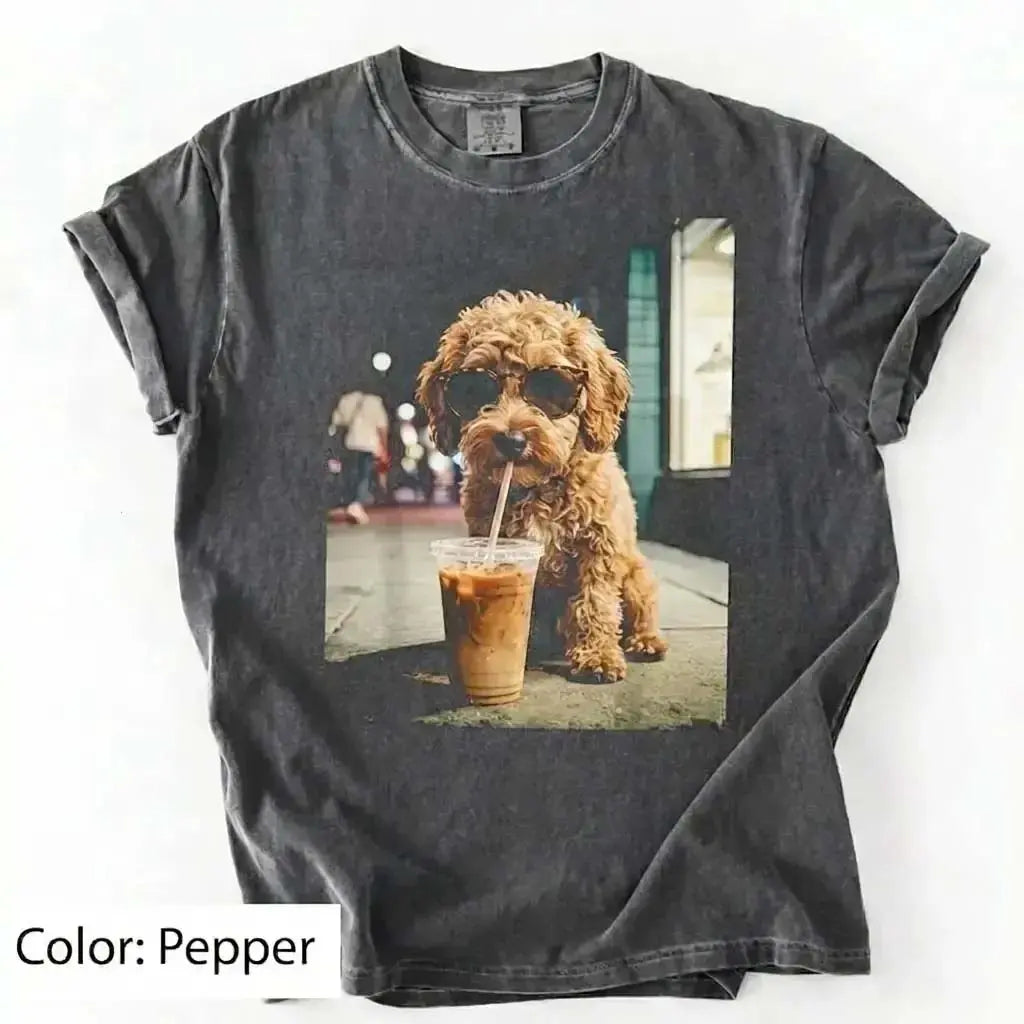 50 Dog Breeds Iced Coffee T-Shirt – Funny Dog Coffee Lover Graphic Tee, Unisex Casual Shirt