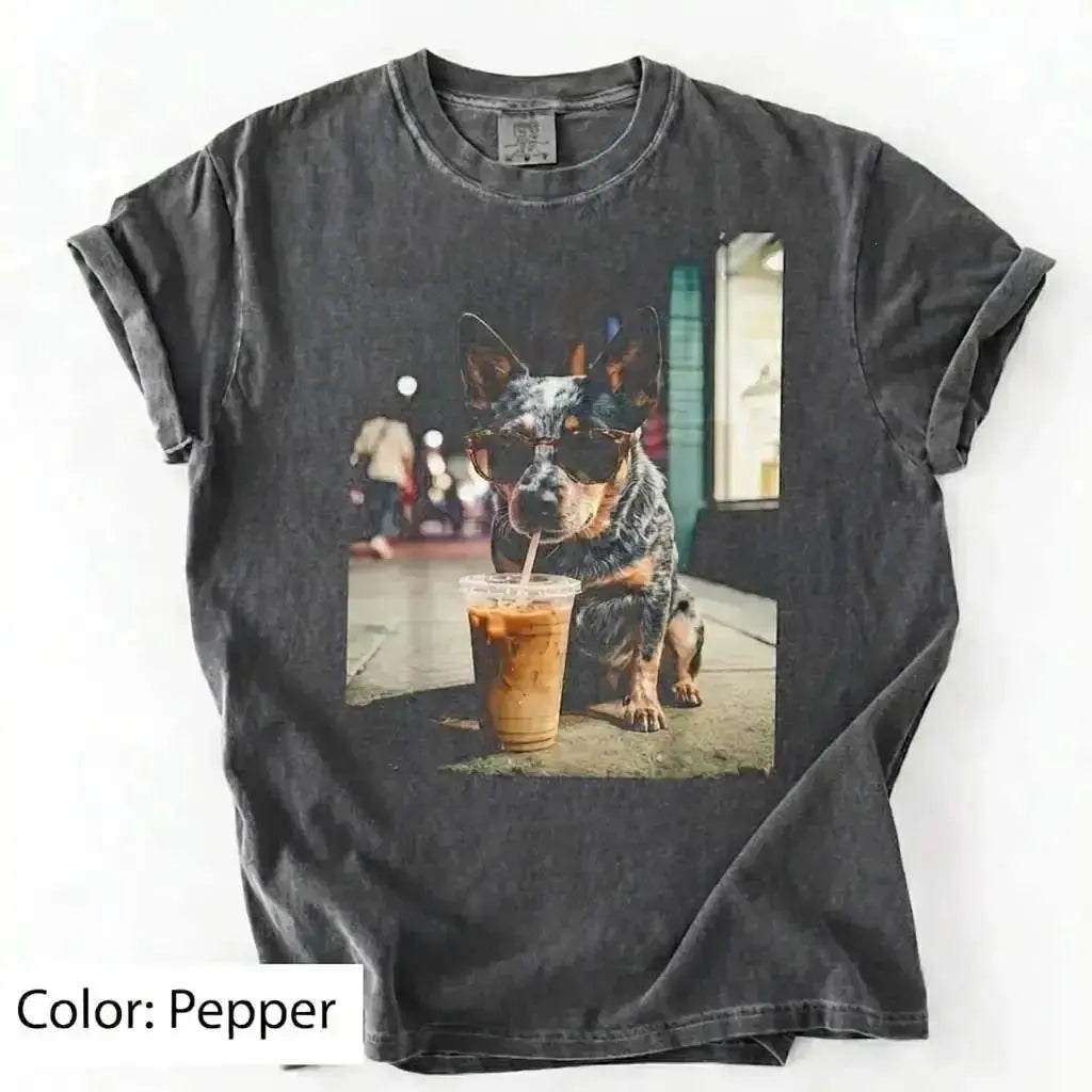 50 Dog Breeds Iced Coffee T-Shirt – Funny Dog Coffee Lover Graphic Tee, Unisex Casual Shirt