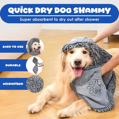Super Absorbent Microfiber Dog Drying Towel – Quick-Dry Pet Towel with Hand Pockets for Medium & Large Dogs