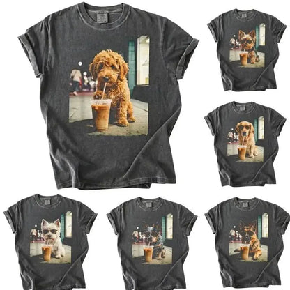 50 Dog Breeds Iced Coffee T-Shirt – Funny Dog Coffee Lover Graphic Tee, Unisex Casual Shirt