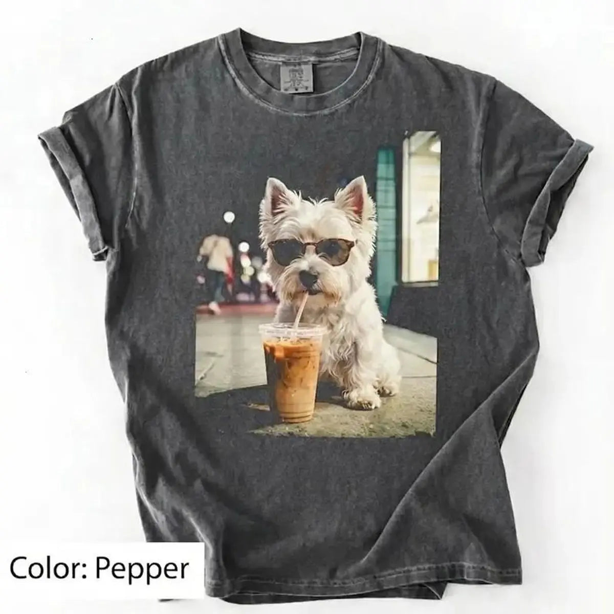 50 Dog Breeds Iced Coffee T-Shirt – Funny Dog Coffee Lover Graphic Tee, Unisex Casual Shirt