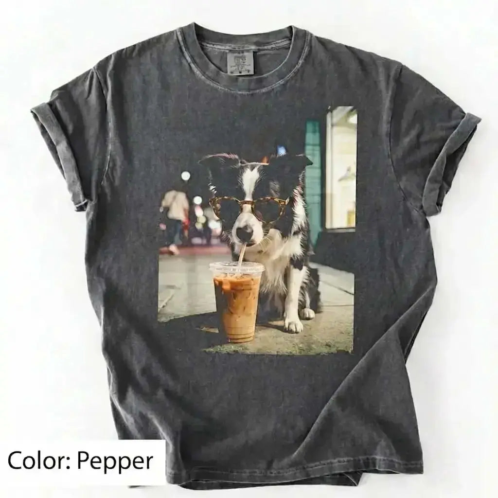 50 Dog Breeds Iced Coffee T-Shirt – Funny Dog Coffee Lover Graphic Tee, Unisex Casual Shirt