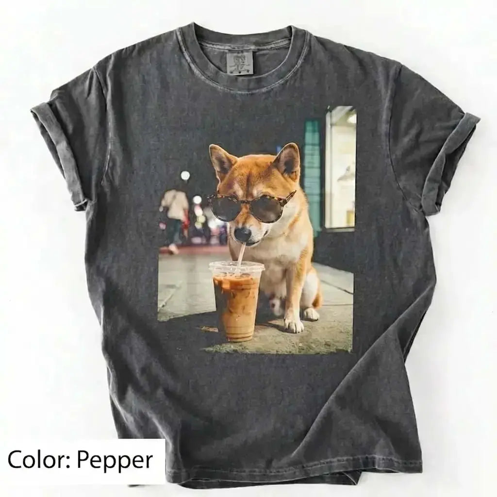 50 Dog Breeds Iced Coffee T-Shirt – Funny Dog Coffee Lover Graphic Tee, Unisex Casual Shirt
