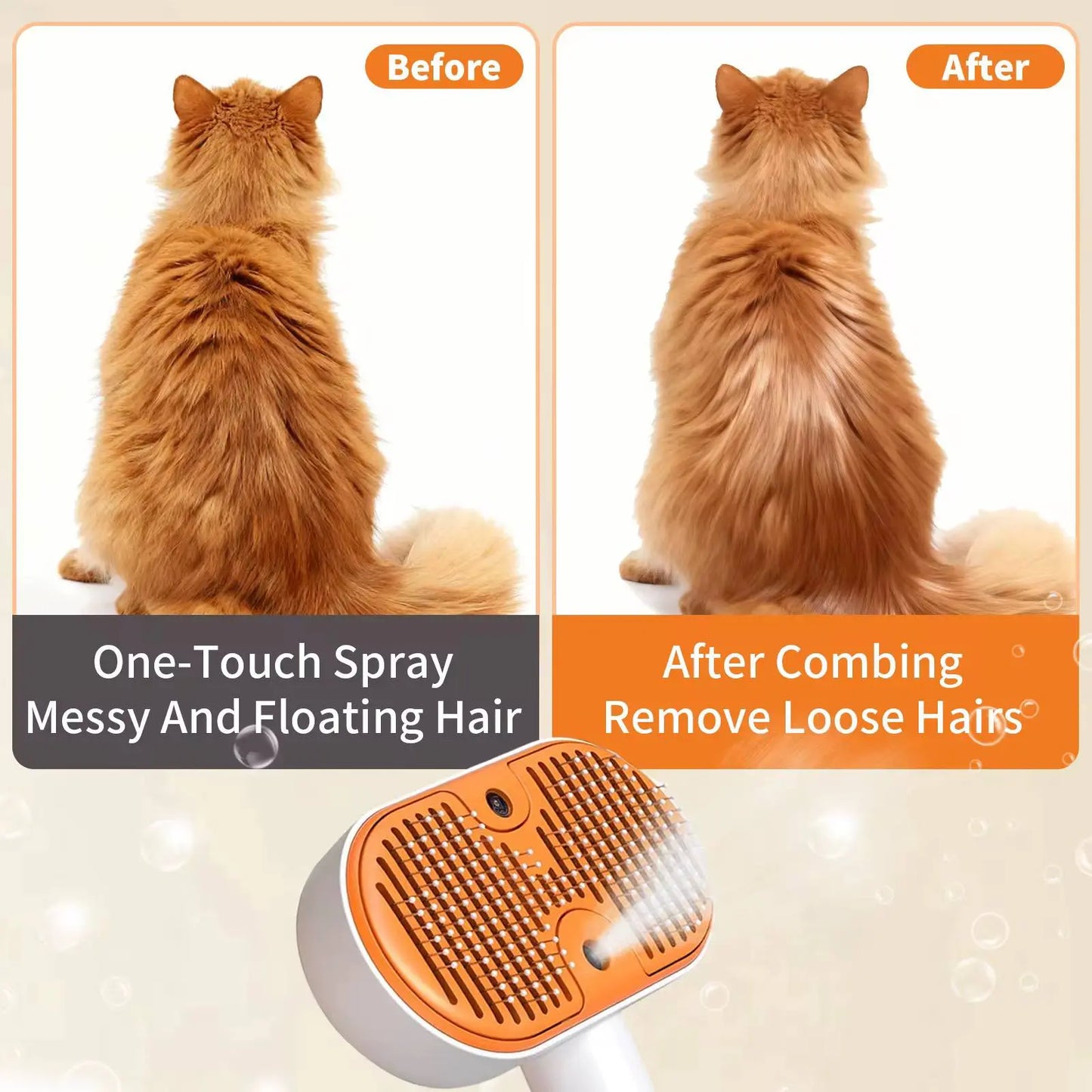 3-in-1 Steam Pet Grooming Brush – Deshedding Spray Comb for Cats, Dogs & Loose Fur Removal